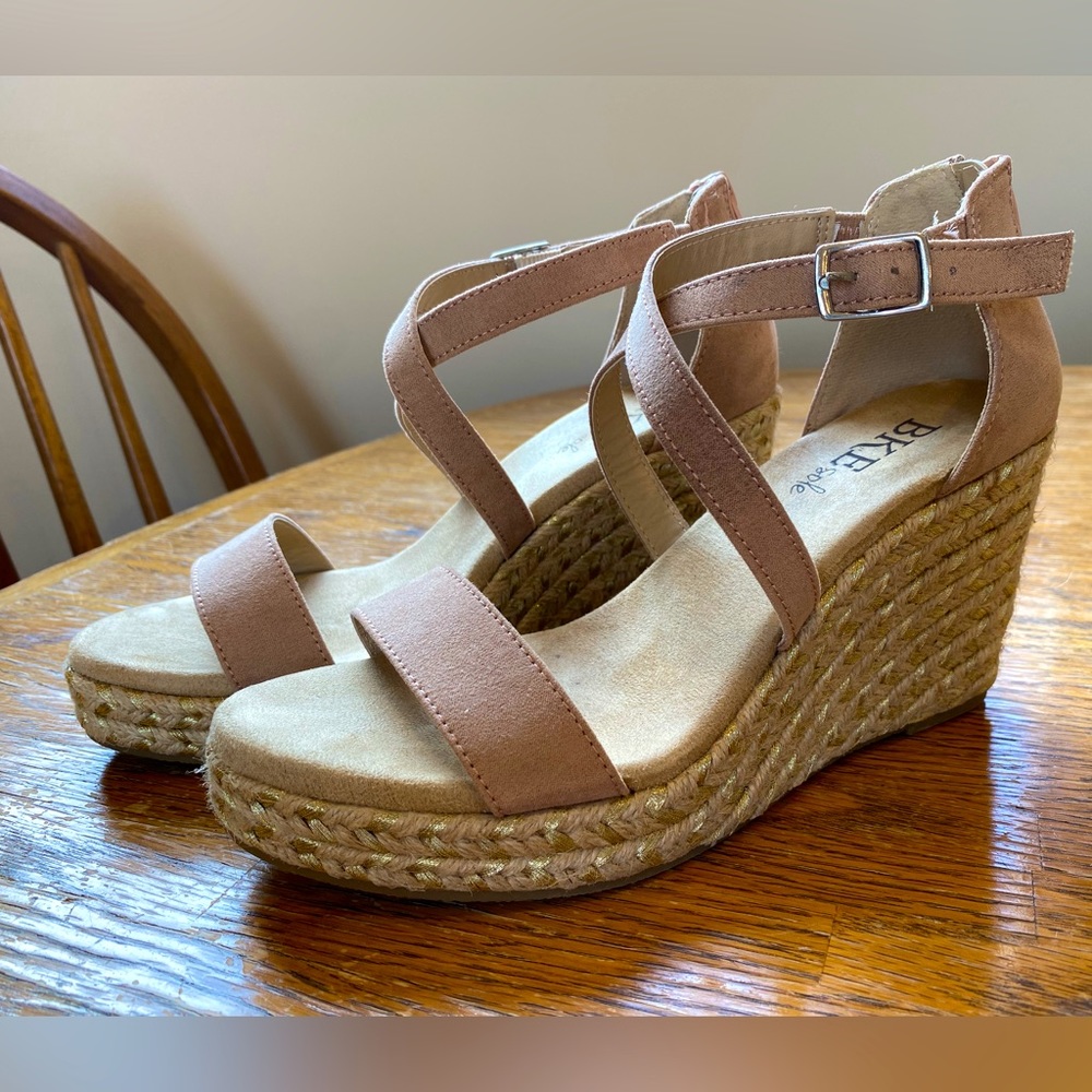 BKE Sole Davinia Platform Wedge Espadrille Sandal 7.5 Beige - Picture 2 of 10